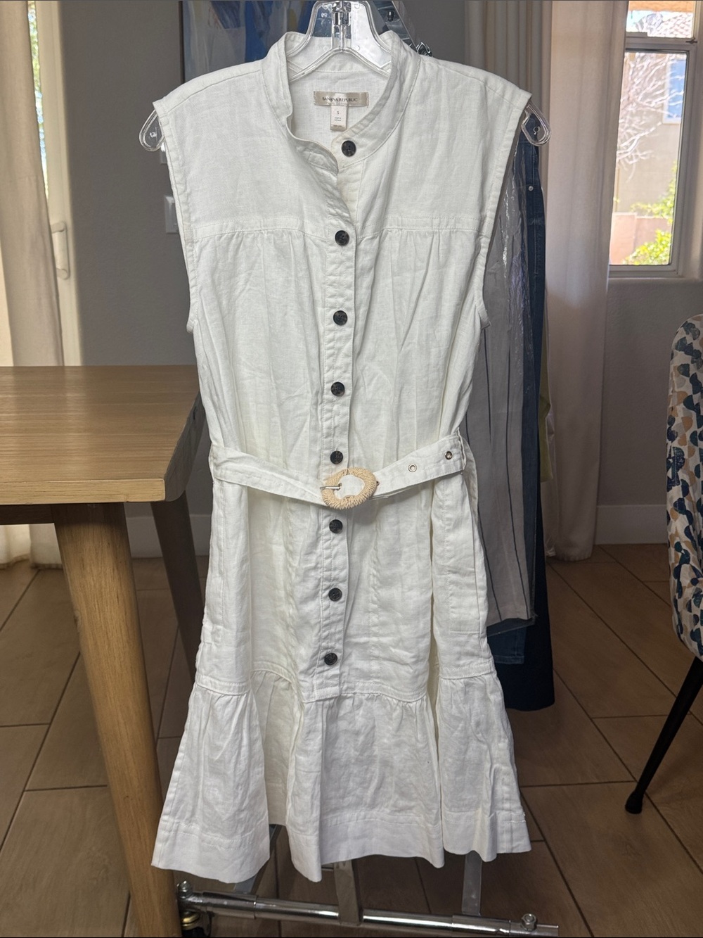 Banana Republic 100% Linen White Belted Button Front Midi Dress NWT S